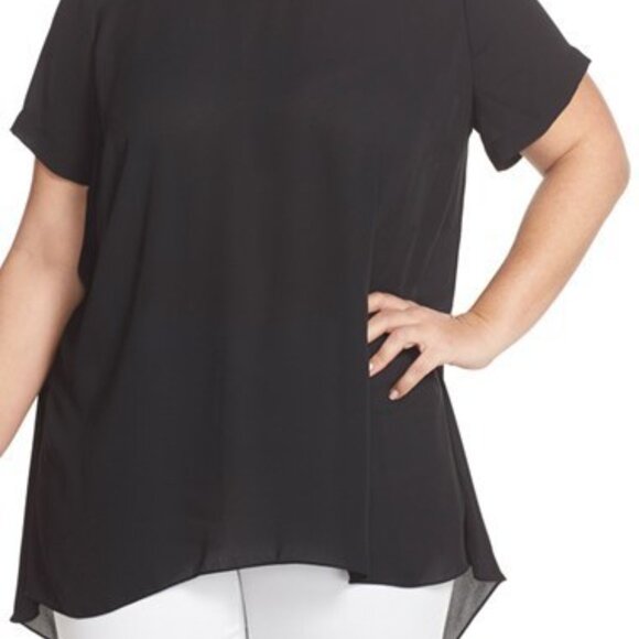 NWT Vince Camuto Women's Black Short Sleeve Blouse - Picture 2 of 10